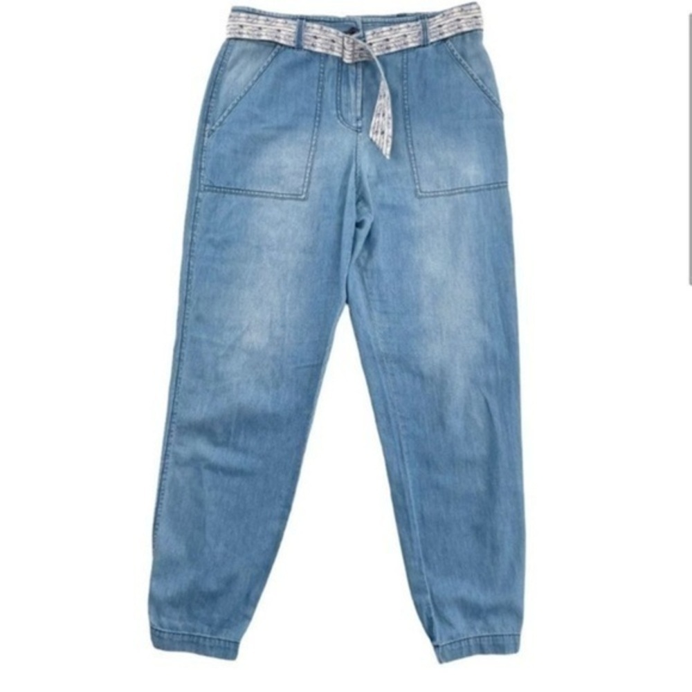 Rebecca Taylor Blue Chambbray Belted Tapered Leg Pants NWT size 2 - Picture 2 of 14